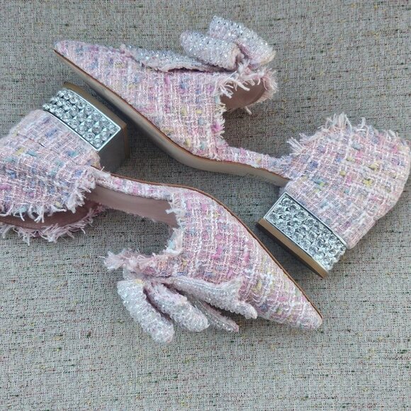 Jeffrey Campbell Women Sandal Shoe Block Heel Pumps in Pink Tweed Size 39 8.5US - Picture 8 of 12